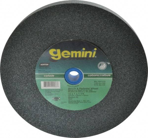 Norton - 60 Grit Silicon Carbide Bench & Pedestal Grinding Wheel - 10" Diam x 1-1/4" Hole x 1" Thick, 2485 Max RPM, Medium Grade - Makers Industrial Supply