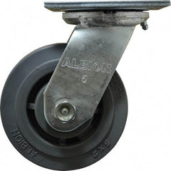 Albion - 5" Diam x 2" Wide x 6-1/2" OAH Top Plate Mount Swivel Caster - Soft Rubber, 350 Lb Capacity, Roller Bearing, 4 x 4-1/2" Plate - Makers Industrial Supply