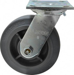 Albion - 6" Diam x 2" Wide x 7-1/4" OAH Top Plate Mount Swivel Caster - Soft Rubber, 600 Lb Capacity, Roller Bearing, 4 x 4-1/2" Plate - Makers Industrial Supply