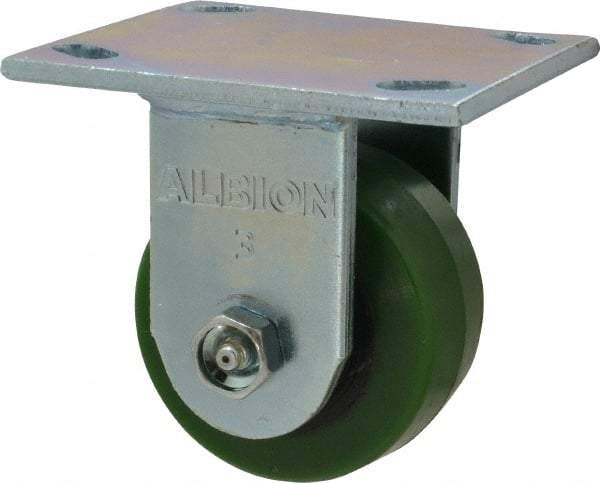 Albion - 3-1/4" Diam x 1-5/8" Wide x 4-1/4" OAH Top Plate Mount Rigid Caster - Polyurethane, 420 Lb Capacity, Roller Bearing, 4 x 4-1/2" Plate - Makers Industrial Supply