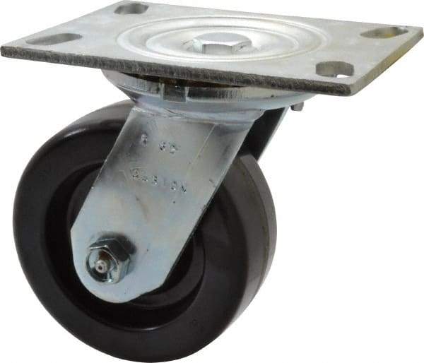 Albion - 5" Diam x 2" Wide x 6-1/2" OAH Top Plate Mount Swivel Caster - Phenolic, 1,000 Lb Capacity, Roller Bearing, 4-1/2 x 6-1/4" Plate - Makers Industrial Supply