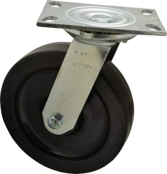 Albion - 8" Diam x 2" Wide x 10-1/8" OAH Top Plate Mount Swivel Caster - Phenolic, 1,400 Lb Capacity, Roller Bearing, 4-1/2 x 6-1/4" Plate - Makers Industrial Supply