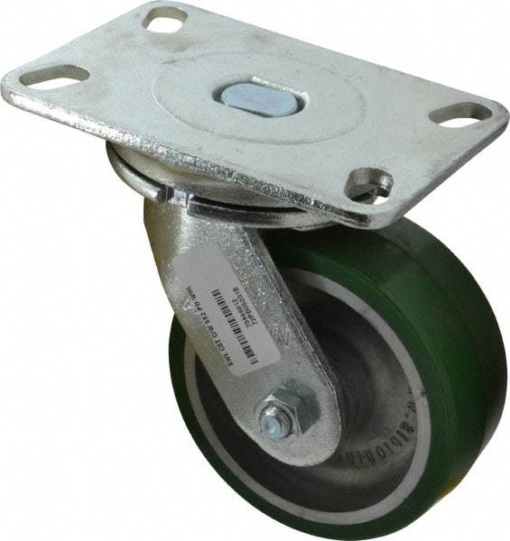 Albion - 5" Diam x 2" Wide x 6-1/2" OAH Top Plate Mount Swivel Caster - Polyurethane, 1,050 Lb Capacity, Roller Bearing, 4-1/2 x 6-1/4" Plate - Makers Industrial Supply