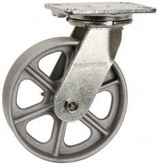 Albion - 8" Diam x 2" Wide x 10-1/8" OAH Top Plate Mount Swivel Caster - Cast Iron, 1,400 Lb Capacity, Roller Bearing, 4-1/2 x 6-1/4" Plate - Makers Industrial Supply