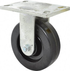 Albion - 6" Diam x 2" Wide x 7-1/2" OAH Top Plate Mount Rigid Caster - Phenolic, 1,200 Lb Capacity, Roller Bearing, 5 x 6-1/4" Plate - Makers Industrial Supply