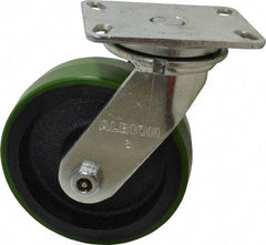 Albion - 8" Diam x 2-1/2" Wide x 10-1/8" OAH Top Plate Mount Swivel Caster - Polyurethane, 2,000 Lb Capacity, Roller Bearing, 4-1/2 x 6-1/4" Plate - Makers Industrial Supply