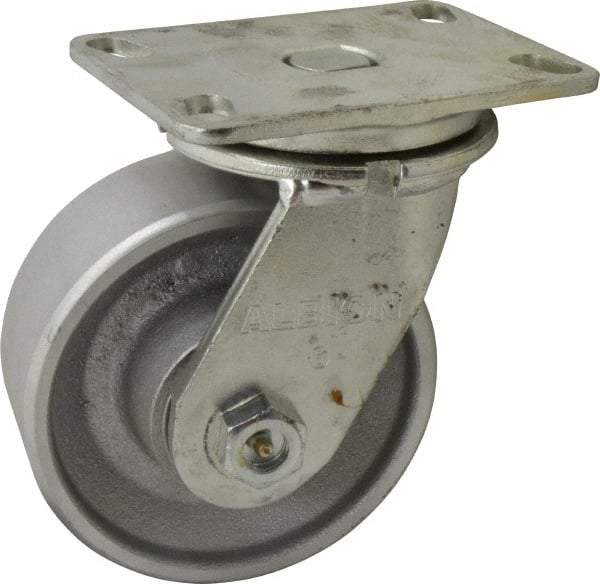 Albion - 6" Diam x 2-1/2" Wide x 7-5/8" OAH Top Plate Mount Swivel Caster - Cast Iron, 2,000 Lb Capacity, Roller Bearing, 4-1/2 x 6-1/4" Plate - Makers Industrial Supply