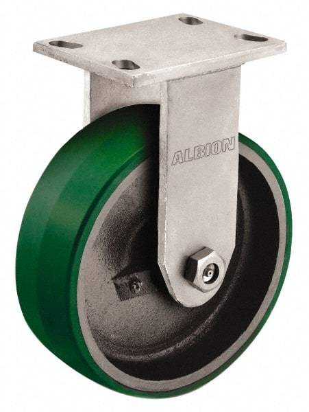 Albion - 10" Diam x 3" Wide x 11-1/2" OAH Top Plate Mount Rigid Caster - Polyurethane, 2,000 Lb Capacity, Roller Bearing, 5 x 6-1/4" Plate - Makers Industrial Supply