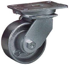 Albion - 6" Diam x 3" Wide x 8" OAH Top Plate Mount Swivel Caster - Polyurethane, 2,040 Lb Capacity, Roller Bearing, 5-1/4 x 7-1/4" Plate - Makers Industrial Supply