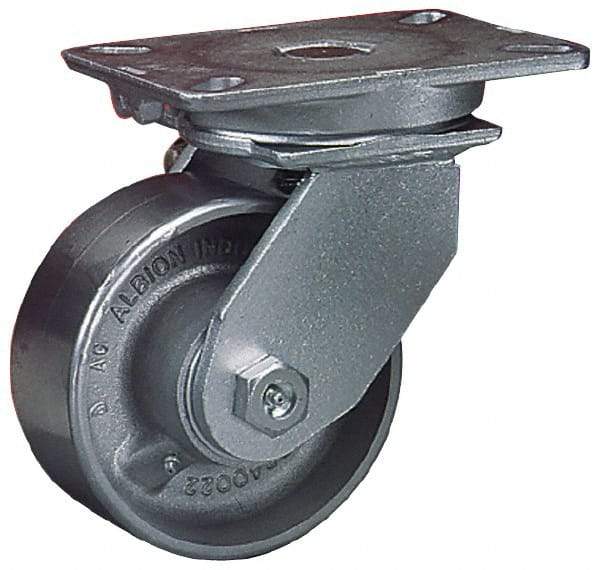 Albion - 8" Diam x 3" Wide x 10-1/2" OAH Top Plate Mount Swivel Caster - Forged Steel, 3,500 Lb Capacity, Roller Bearing, 5-1/4 x 7-1/4" Plate - Makers Industrial Supply