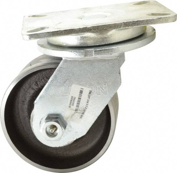 Albion - 6" Diam x 2-1/2" Wide x 8" OAH Top Plate Mount Swivel Caster - Forged Steel, 3,500 Lb Capacity, Roller Bearing, 5-1/4 x 7-1/4" Plate - Makers Industrial Supply