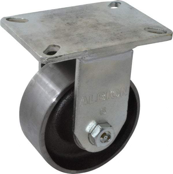 Albion - 6" Diam x 2-1/2" Wide x 8" OAH Top Plate Mount Rigid Caster - Forged Steel, 3,500 Lb Capacity, Roller Bearing, 5 x 7-1/4" Plate - Makers Industrial Supply