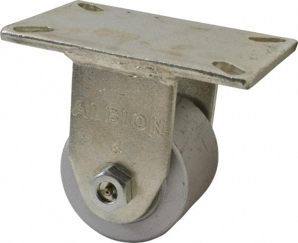 Albion - 4" Diam x 3" Wide x 6" OAH Top Plate Mount Rigid Caster - Cast Iron, 2,000 Lb Capacity, Roller Bearing, 5 x 7-1/4" Plate - Makers Industrial Supply