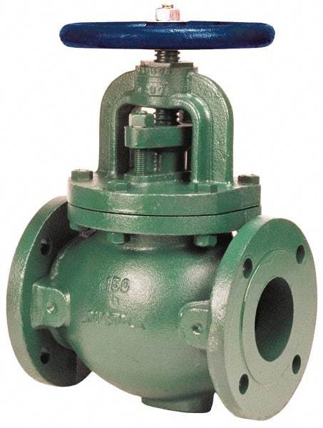 NIBCO - 5" Pipe, Flanged-Raised Face Ends, Iron Outside Screw & Yoke Globe Valve - Cast Bronze Disc, Bolted Bonnet, 285 psi WOG, Class 150 - Makers Industrial Supply