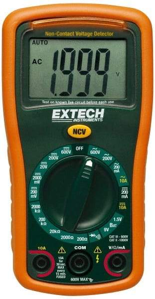 Extech - EX310, CAT III, 600 VAC/VDC, Digital Manual Ranging Multimeter - 200 mOhm, Measures Voltage, Current, Resistance - Makers Industrial Supply