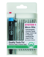27 Piece - System 4 Micro Bit Interchangeable Set - #75991 - Includes: Handle and Slotted; Phillips; Torx®; Hex Inch Micro Bits. 105mm Bit Extension - In Compact Fold Out Box - Makers Industrial Supply