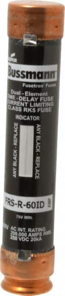 Cooper Bussmann - 250 VDC, 600 VAC, 60 Amp, Time Delay General Purpose Fuse - Fuse Holder Mount, 5-1/2" OAL, 20 at DC, 200 (RMS) kA Rating, 27mm Diam - Makers Industrial Supply