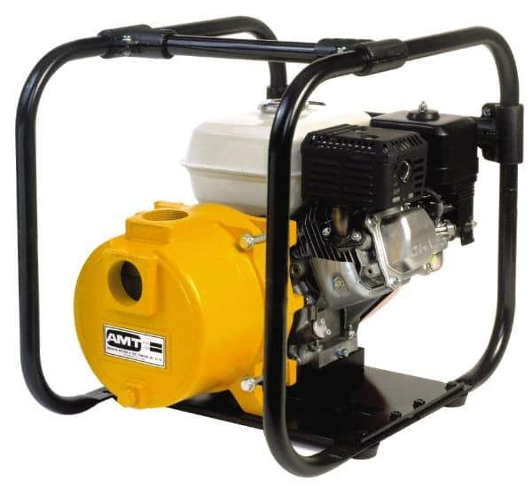 American Machine & Tool - 5.5 HP, 3,600 RPM, 2 Port Size, 1 Solids Handling, Honda OHV, Self Priming Engine Pump - Cast Iron, 3.8 Quart Tank Size, Buna-N and Silicon Carbide Shaft Seal, Stainless Steel Shaft Sleeve - Makers Industrial Supply