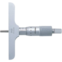 Mitutoyo - Mechanical Depth Micrometers; Minimum Measurement (mm): 0 ; Maximum Measurement (mm): 25 ; Base Length (Decimal Inch): 63.5000 ; Features: 4mm diameter measuring rod, ratchet stop for constant force ; Rod Type: Extension Rod ; Number of Rods: 1 - Exact Industrial Supply