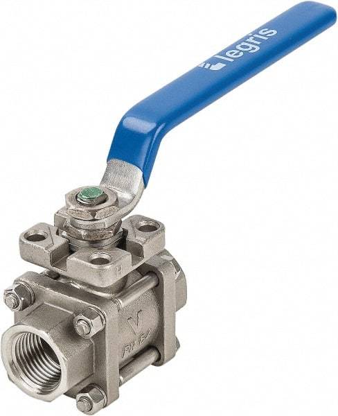 Legris - 3/8" Pipe, Full Port, Stainless Steel Standard Ball Valve - 3 Piece, Inline - One Way Flow, FBSPP x FBSPP Ends, Lever Handle, 696 WOG - Makers Industrial Supply