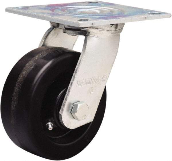 Hamilton - 5" Diam x 2" Wide x 6-1/2" OAH Top Plate Mount Swivel Caster - Phenolic, 900 Lb Capacity, Straight Roller Bearing, 5 x 5-1/2" Plate - Makers Industrial Supply