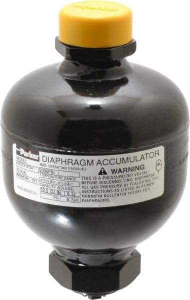 Parker - 20 Lb. Capacity, 3,045 psi Max Working Pressure, 5.55" High, Hydrin Diaphragm Accumulator - 3.74" Diam, 8 SAE Port Thread - Makers Industrial Supply