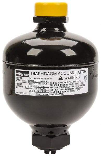 Parker - 30 Lb. Capacity, 3,045 psi Max Working Pressure, 5.94" High, Hydrin Diaphragm Accumulator - 4.2" Diam, 8 SAE Port Thread - Makers Industrial Supply