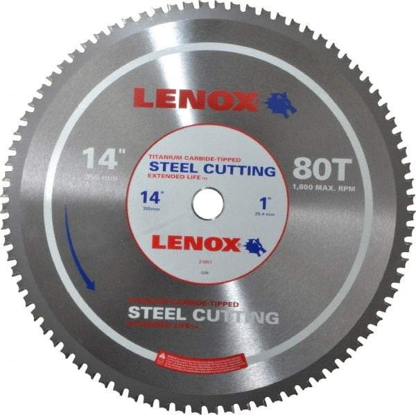 Lenox - 14" Diam, 1" Arbor Hole Diam, 80 Tooth Wet & Dry Cut Saw Blade - Titanium Carbide-Tipped, General Purpose Action, Standard Round Arbor - Makers Industrial Supply