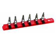 6 Piece - T10 - T30 on Rail - 1/4" Square Drive with 1/4" Replaceable Hex Bit - Torx Bit Socket Set - Makers Industrial Supply