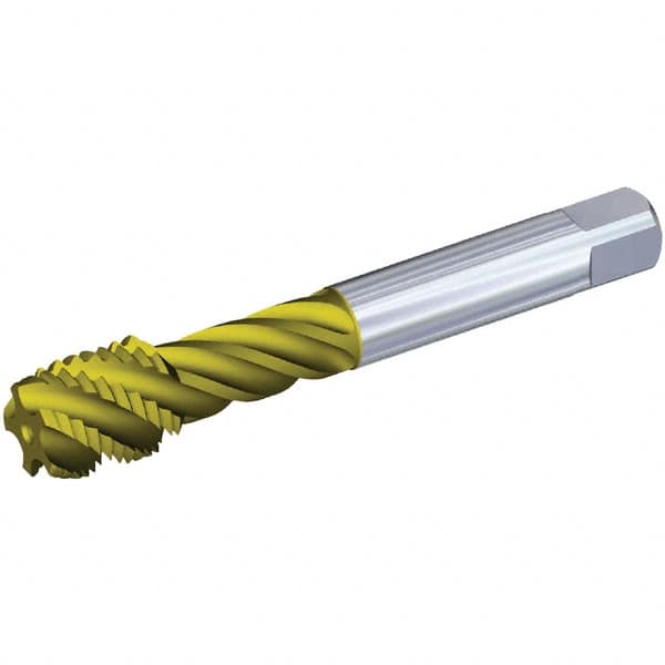 Kennametal - M18x1.50 Metric 4 Flute 6HX Modified Bottoming Spiral Flute Tap - Powdered Metal, TiN/CrC/C Finish, 110mm OAL, Right Hand Flute, Right Hand Thread, Series T631 - Makers Industrial Supply