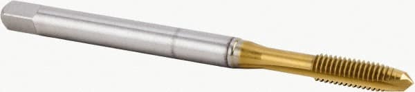 Kennametal - M3x0.50 Metric Coarse, 2 Flute, TiN Finish, Powdered Metal Spiral Point Tap - Plug Chamfer, Right Hand Thread, 56mm OAL, 11mm Thread Length, 3.5mm Shank Diam, 6HX Class of Fit, Series T600 - Exact Industrial Supply