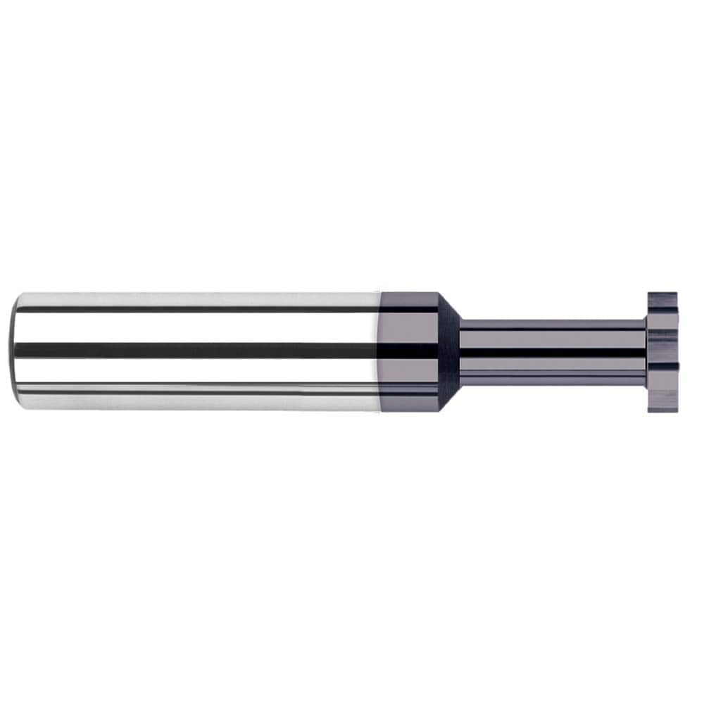 Woodruff Keyseat Cutter: 0.4375″ Cut Dia, 0.125″ Cut Width, 7/16″ Shank Dia, Straight Tooth 2-3/4″ OAL, 8 Teeth, Solid Carbide, AlTiN Finish