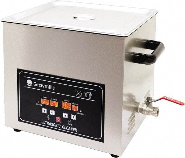Graymills - Bench Top Water-Based Ultrasonic Cleaner - 4 Gal Max Operating Capacity, 304 Stainless Steel Tank, 330.2mm High x 14" Long x 13" Wide, 120 Input Volts - Makers Industrial Supply