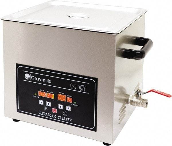 Graymills - Bench Top Water-Based Ultrasonic Cleaner - 1.7 Gal Max Operating Capacity, 304 Stainless Steel Tank, 304.8mm High x 13" Long x 7" Wide, 120 Input Volts - Makers Industrial Supply