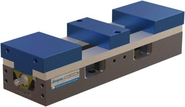 Jergens - 6" Jaw Width, 19-1/2" Max Jaw Opening, Manual Self Centering Vise - 10,100 Max Operating psi, 3-3/4" Stroke Length, 21" OAL x 8" OAW x 4" OAH - Makers Industrial Supply