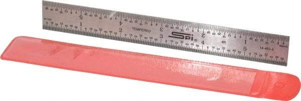 SPI - 6" Long, 1/64, 1/32, 1/16, 1/8" Graduation, Rigid Steel Rule - 4R Graduation Style, 3/4" Wide, Silver - Makers Industrial Supply