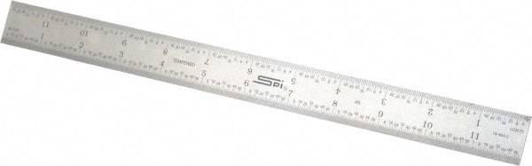 SPI - 12" Long, 1/64, 1/32, 1/16, 1/8" Graduation, Rigid Steel Rule - 4R Graduation Style, 1" Wide, Silver - Makers Industrial Supply