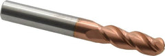 Accupro - 3/8" Diam, 1-1/8" LOC, 3 Flute Solid Carbide Ball End Mill - TiCN Finish, Single End, 3" OAL, 3/8" Shank Diam, Spiral Flute - Makers Industrial Supply