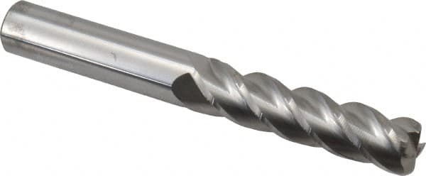 Accupro - 1/2", 4 Flute, Single End, Solid Carbide, 0.09" Corner Radius End Mill - 4" OAL, 40° Helix, Right Hand Flute, 2" LOC, Right Hand Cut - Makers Industrial Supply