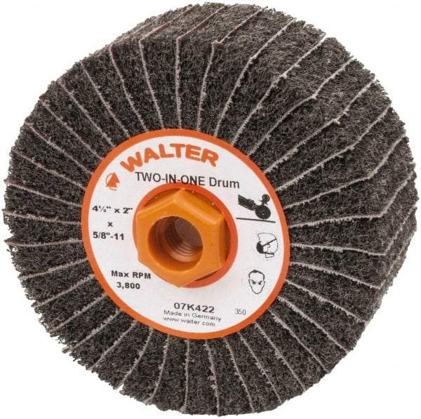 WALTER Surface Technologies - 4-1/2" Diam, 150 Grit Aluminum Oxide Unmounted Flap Wheel - 5/8" Hole, 5/8-11 Thread, 2" Wide, Nonwoven & Coated, Fine Grade, 3,800 Max RPM - Makers Industrial Supply