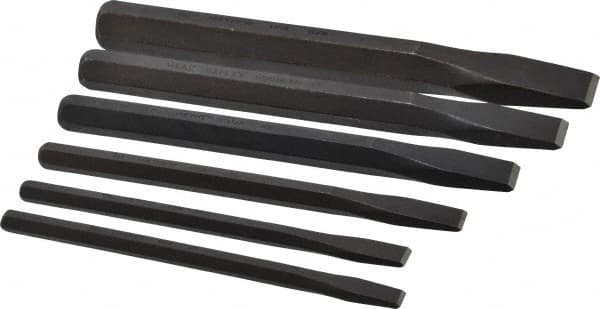 Mayhew - 6 Piece Cold Chisel Set - 5, 4-1/2, 5, 5-3/4, 6 & 7" OAL, Sizes Included 1/4 to 3/4" - Makers Industrial Supply