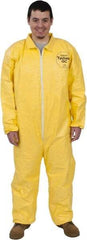 Dupont - Size L PE Film Chemical Resistant Coveralls - Yellow, Zipper Closure, Open Cuffs, Open Ankles, Serged Seams - Makers Industrial Supply