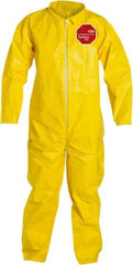 Dupont - Size XL PE Film Chemical Resistant Coveralls - Yellow, Zipper Closure, Open Cuffs, Open Ankles, Serged Seams - Makers Industrial Supply