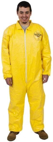 Dupont - Size L PE Film Chemical Resistant Coveralls - Yellow, Zipper Closure, Elastic Cuffs, Elastic Ankles, Serged Seams - Makers Industrial Supply