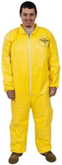 Dupont - Size XL PE Film Chemical Resistant Coveralls - Yellow, Zipper Closure, Elastic Cuffs, Elastic Ankles, Serged Seams - Makers Industrial Supply