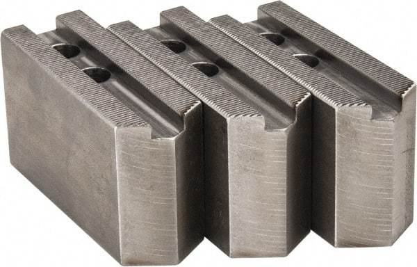 H & R Manufacturing - 1.5mm x 60° Serrated Attachment, Square Soft Lathe Chuck Jaw - 3 Jaws, Steel, 1" Btw Mount Hole Ctrs, 4-1/4" Long x 1-1/2" Wide x 2-1/2" High, 0.551" Groove, 12mm Fastener - Makers Industrial Supply