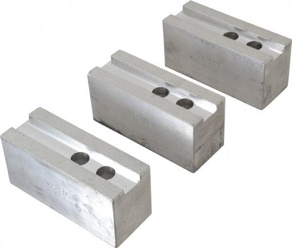 H & R Manufacturing - 1.5mm x 60° Serrated Attachment, Square Soft Lathe Chuck Jaw - 3 Jaws, Aluminum, 1.181" Btw Mount Hole Ctrs, 5-1/4" Long x 2" Wide x 2-1/2" High, 0.827" Groove, 16mm Fastener - Makers Industrial Supply