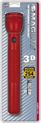 Mag-Lite - Krypton Bulb, 45 Lumens, Industrial/Tactical Flashlight - Red Aluminum Body, 3 D Batteries Not Included - Makers Industrial Supply