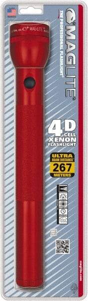 Mag-Lite - Krypton Bulb, 98 Lumens, Industrial/Tactical Flashlight - Red Aluminum Body, 4 D Batteries Not Included - Makers Industrial Supply