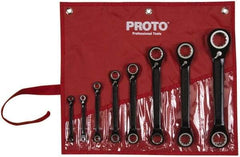 Proto - 8 Piece, 7/32" x 9/32" to 1" x 1-1/8", 12 Point Ratcheting Box Wrench Set - Inch Measurement Standard, Black/Chrome Finish, Comes in Pouch - Makers Industrial Supply